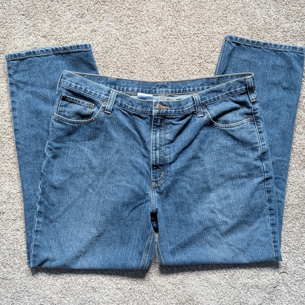 Carhartt Mens Sz 42x32 Straight Bootcut Jean Medium Wash Nondistressed Denim